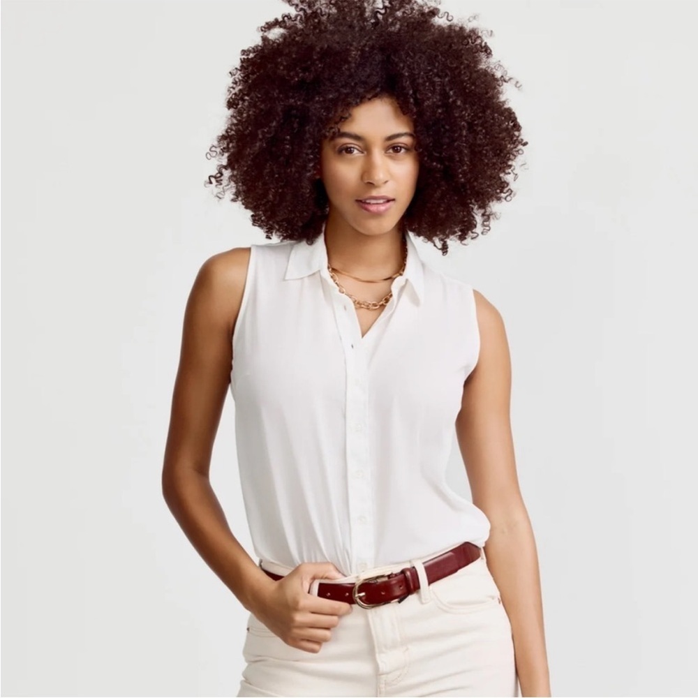 Splendid Linen Blend Sleeveless Button Down Blouse S Off White